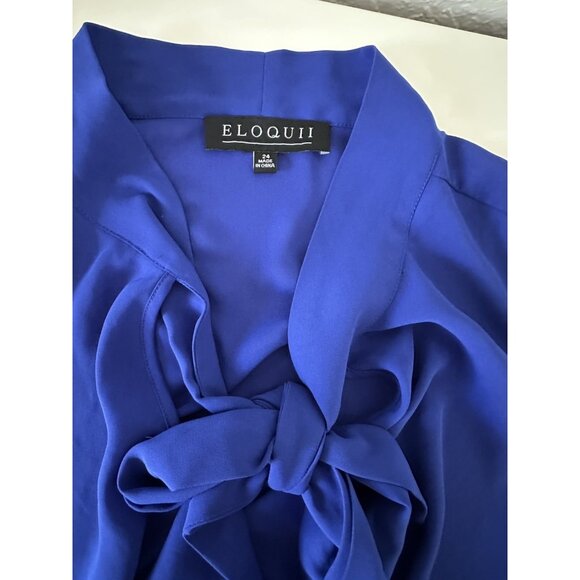 ELOQUII Womens Royal Blue Flutter Sleeve Sheer Tie Neck Blouse Plus Size 24 - Picture 4 of 6